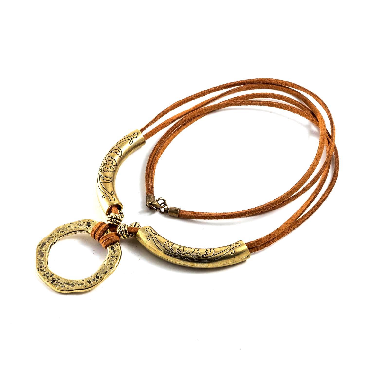 Collar cuelga gafas de antelina marrón con decoraciones color cobre