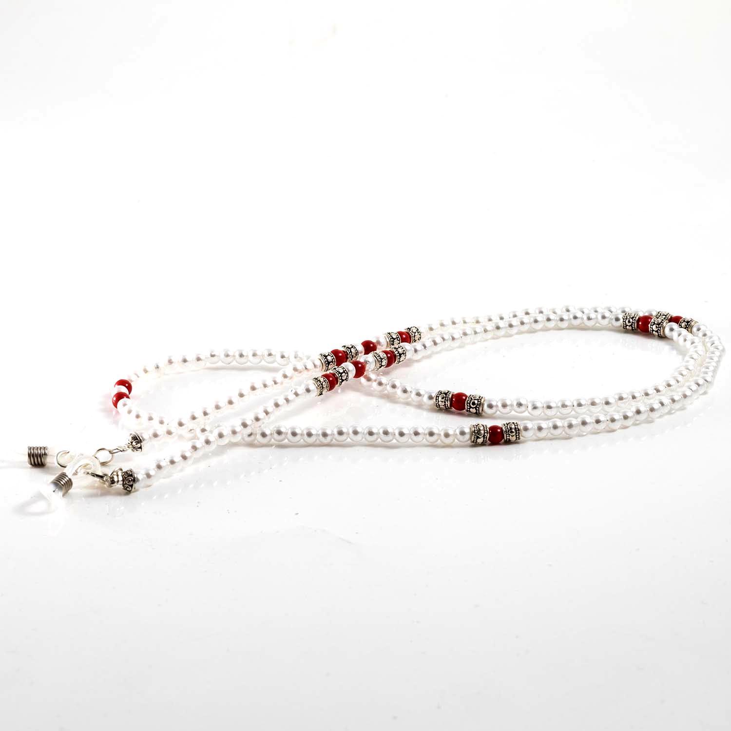 Cordón para gafas cuentas blancas efecto perla decorado hecho a mano