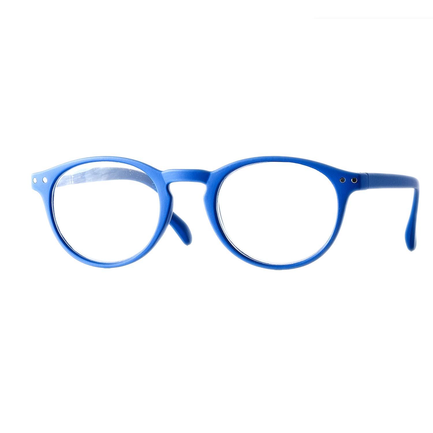 Gafas de lectura redondas color azul con aumento +2,00.
